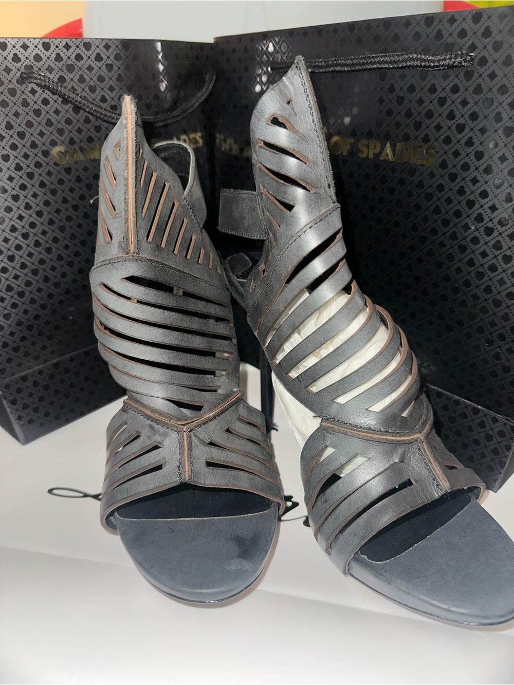 LEON MAX Leather -Women’s Black Strappy Cutout Heels Size 9 1/12